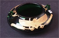 An emerald green two-handled bowl with