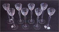 Eight rock crystal 6" high liqueur goblets