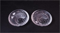 Two crystal koi ashtrays, 6" diameter,