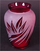An etched cameo ruby vase with stylized