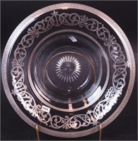 An 11 1/2" Heisey bowl with silver rim and