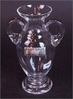 A 7 1/2" crystal two-handled vase with