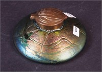A 5 1/2" in diameter art glass inkwell with