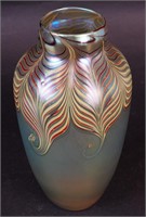A feathered art glass vase, 11" high,