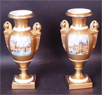 A pair of Sevres vases with crossed swords mark