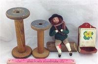 Vintage Wooden Spools, Leprechaun, Match Holder