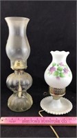 Glass Oil Lamp and Handpainted Electric Glass Lamp