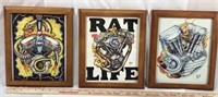 3 Framed Motorcycle Artwork Pieces - Prints