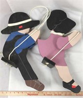 Pair of Wood Boy and Girl Swinging Figures