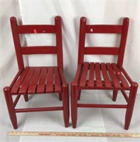 Pair of Red Wood Child Chairs