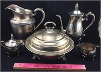 Silverplate Pitcher, Coffeepot, Covered Dish, Etc.