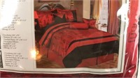 7 Piece Comforter Set - Red & Black w/ Chinese