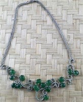 Silver Colored and Multi Green Stone Necklace