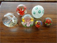 Group of Six Art Glass Paperweights