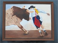 Original Oil Painting of Rodeo Clown with Bull