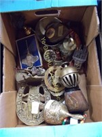 Boxed Lot of Assorted Brass