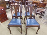 Queen Anne Mahogany Side Chairs With Blue