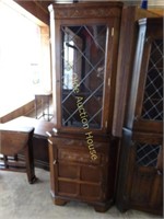 Relief Carved Leaded Glass Corner Cabinet