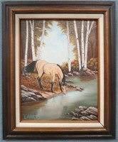 Original Oil Painting-Horse Drinking from Stream