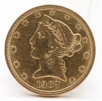 1907 Liberty half eagle $5 Gold Coin