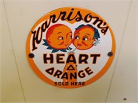 Vintage Harrison's Orange Porcelain Sign