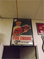 Vintage Texaco Fire Engine Original Framed Sign