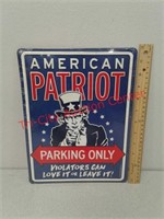 New American Patriot parking metal sign