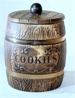 Wood Barrel Looking Cookie Jar Metal Rings