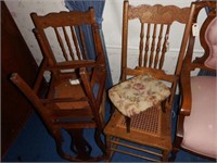 Lot #187 - (3) chairs and one-foot stool: Oak