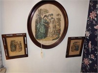 Lot #13 - (3) framed hand colored fashion scenes
