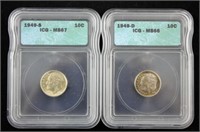 Two Roosevelt Silver Dimes, 1949-D and 1949-S