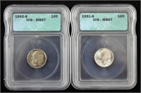 Two Roosevelt Silver Dimes, 1951-S and 1952-S