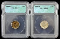 Two Roosevelt Silver Dimes, 1949-S and 1951-S