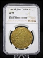1802 Colombia Gold 8 Reales, NGC XF 45