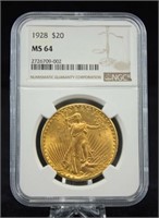 1928 U. S. Twenty Dollar Gold Coin, NGC MS 64