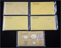 Five U. S. Silver Proof Sets, 1960, 61, 62, 63, 64
