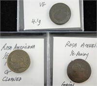 Three Rosa Americana 1/2 Pennies, 1722