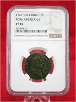 1722 Rosa Americana 1 Penny "UTILE DULCI" VF 25