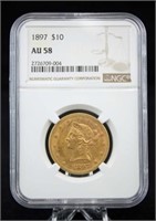 1897 U. S. Ten Dollar Gold Coin, NGC AU 58