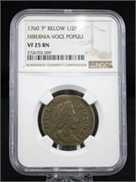 1760 Hibernia - Voce Populi Half Penny, VF 25 BN