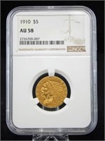 1910 U. S. Five Dollar Gold Coin, NGC AU 58