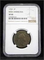 1723 Rosa Americana One Penny, NGC XF 45