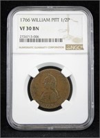 1766 William Pitt 1/2 Penny, NGC VF 30 BN