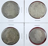Four French Silver Crowns; 1827-W,1727-A,1767-L,17