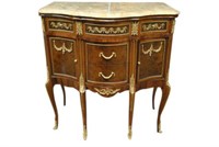 Classic French Burl Walnut Marble Top Server