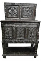 Antique Ebonized Oak Gothic Church Cabinet