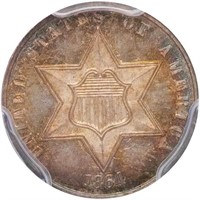 3CS 1864 PCGS MS66+ CAC