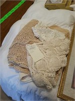3 crochet table cloths, 1 large,off white 1 small