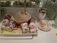 Rose theme bowl 7 cups, plastic tray, plates