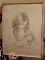 Charcoal mother and child signed